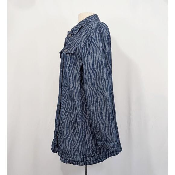Chico's 2 Jacket Indigo Blue Zebra Stripe Textured Elongated Misses Size L - Picture 3 of 6